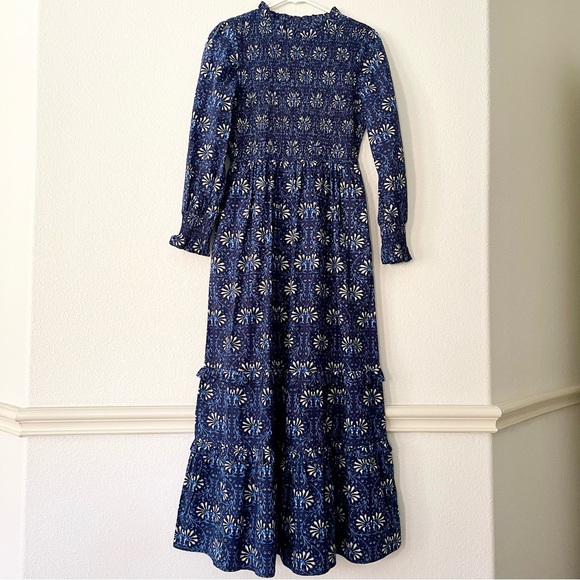 Tuckernuck Pink City Prints Isabel Dress Maxi Smocked Tiered Ruffle Indigo Blue - Picture 3 of 12